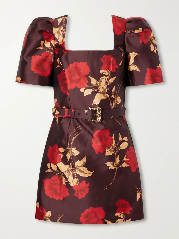 Melora belted floral-print satin-twill mini dress