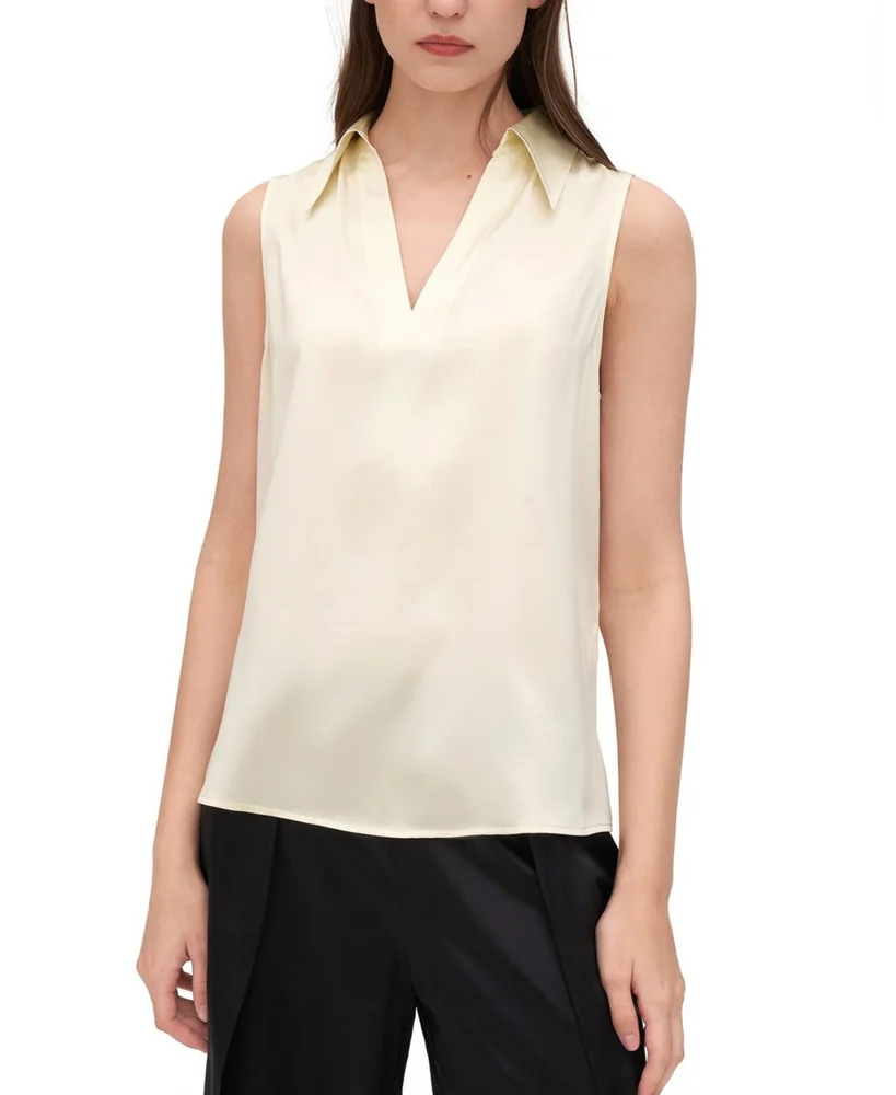 V-Neck Sleeveless Silk Violet Shirt for Women