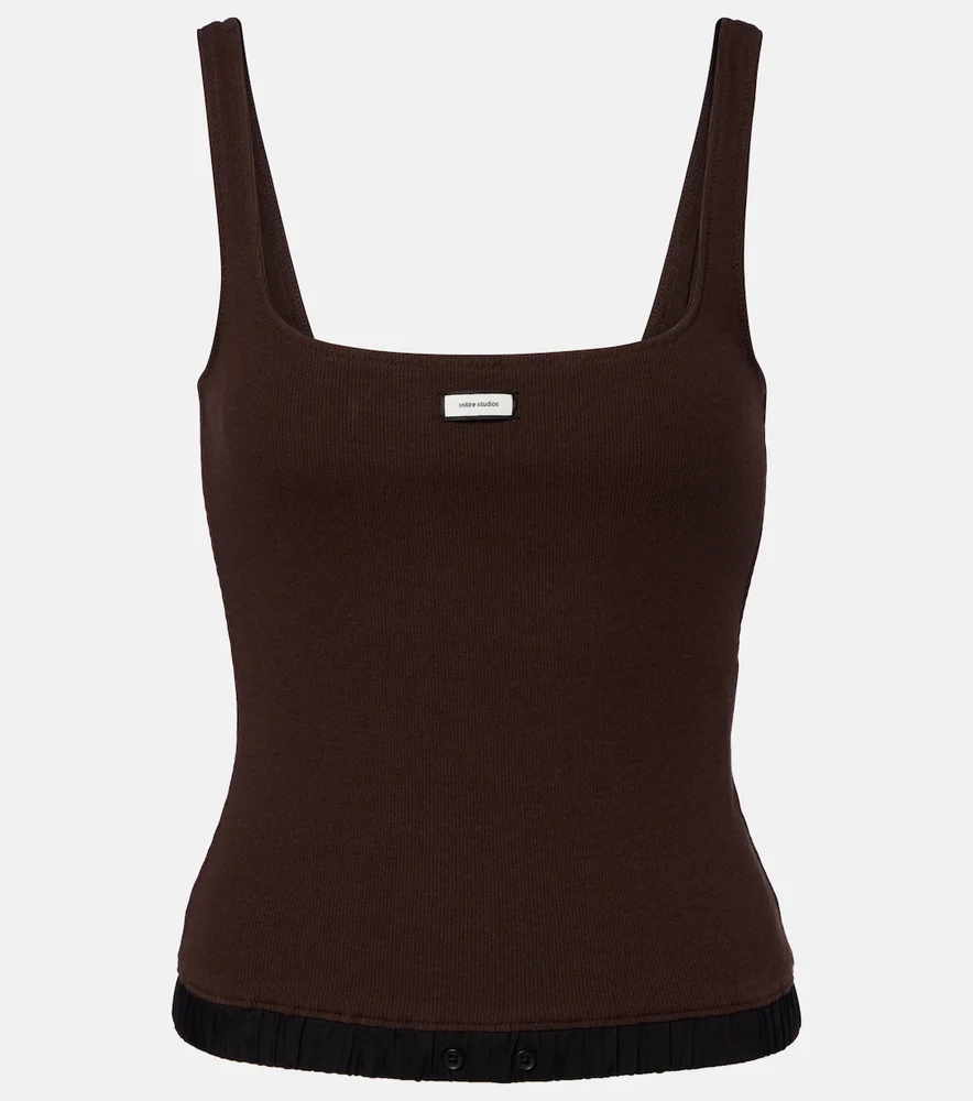 Lounge ribbed-knit cotton-blend tank top