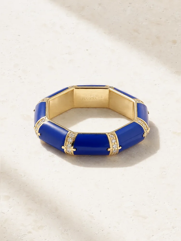 Bamboo 18-karat gold, lapis lazuli and diamond ring
