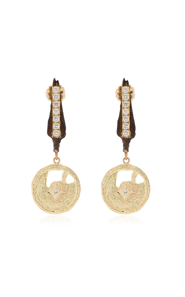 Artifact Coin Sterling Silver 18K Yellow Gold Diamond Earrings