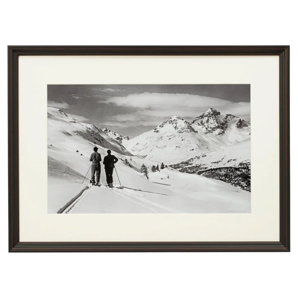 Vintage Style Ski Photo, Framed Alpine Ski Photograph, Panoramic View, large.