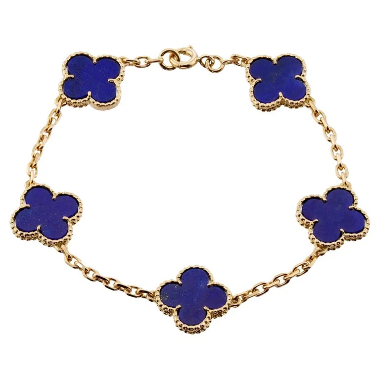 Vintage Alhambra Lapis Lazuli 5-Motif Bracelet