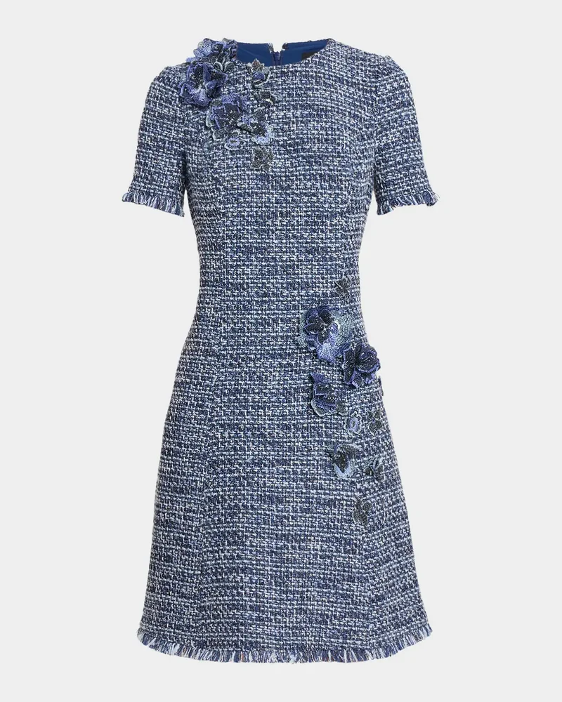 Floral Tweed Short-Sleeve Dress