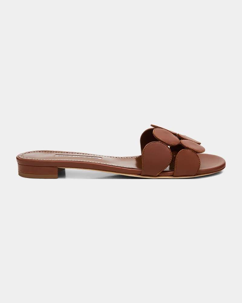 Circle-Cut Leather Slide Sandals