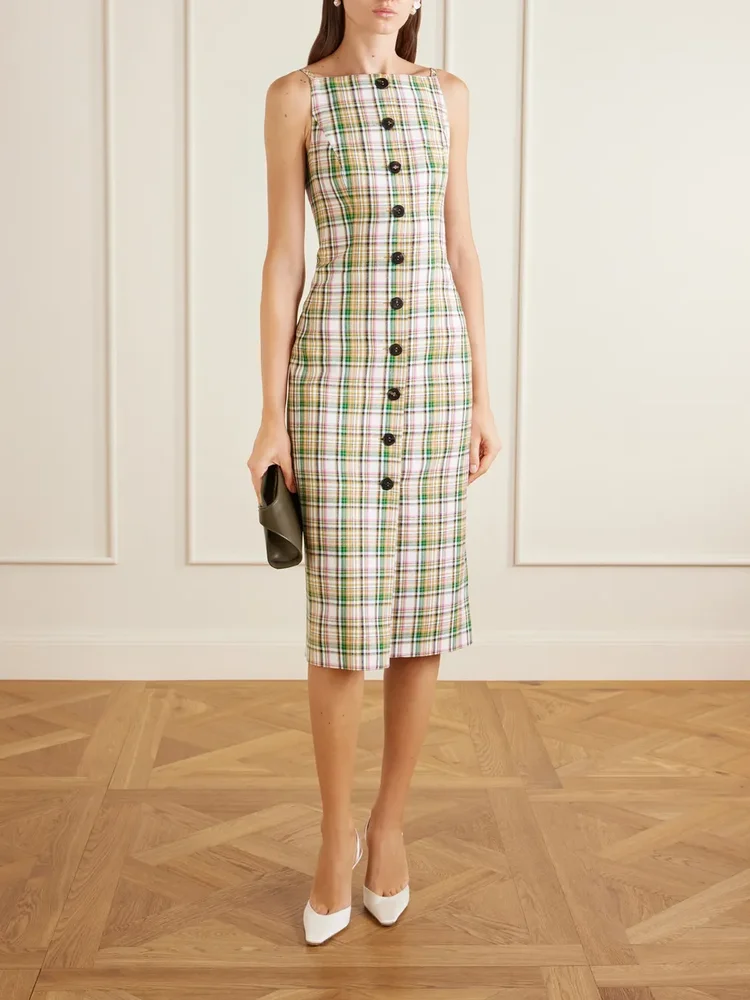 Checked woven midi dress