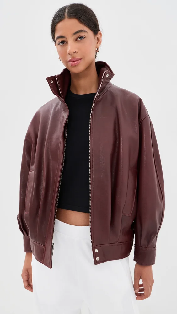 Paula Leather Funnel Neck Jacket