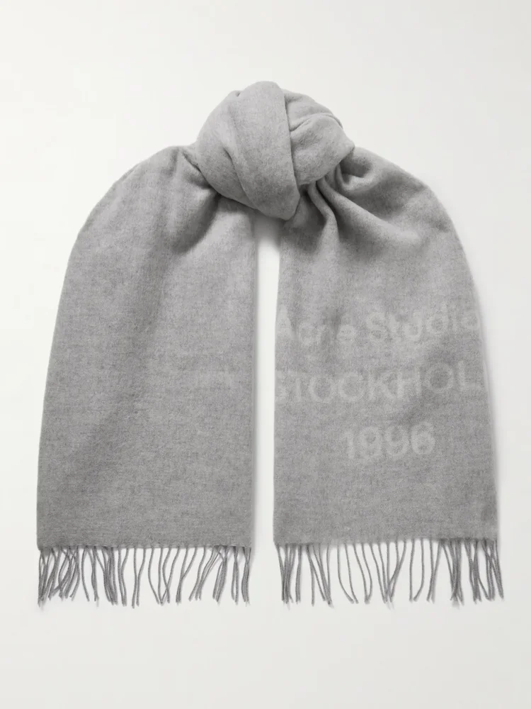 Fringed Wool Jacquard Scarf