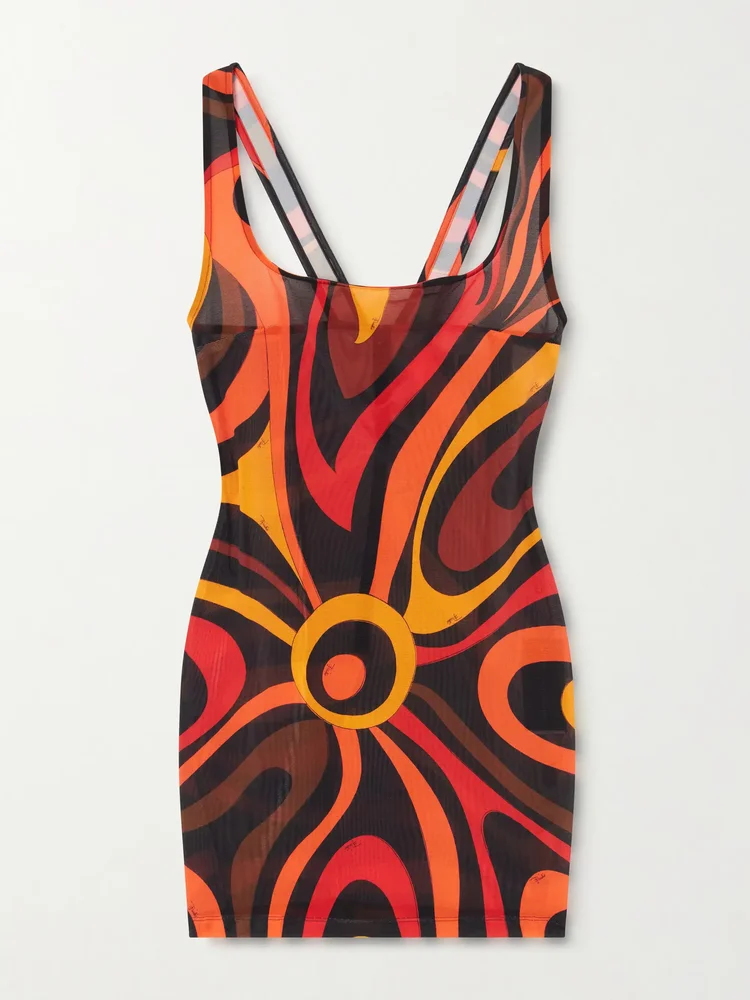 Printed mesh mini dress