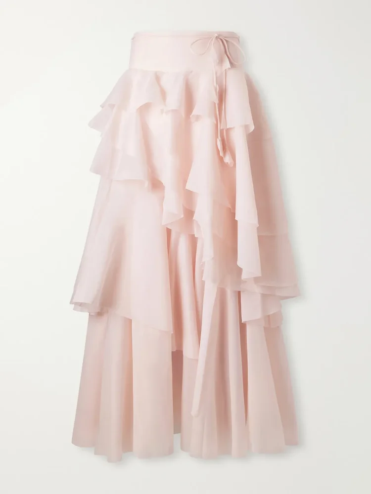 Villa ruffled organza midi skirt