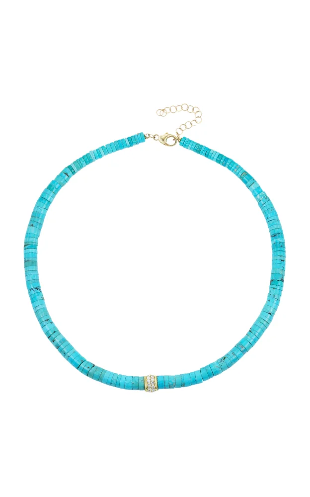 Beaded 18K Yellow Gold Diamond, And Turquoise Necklace
