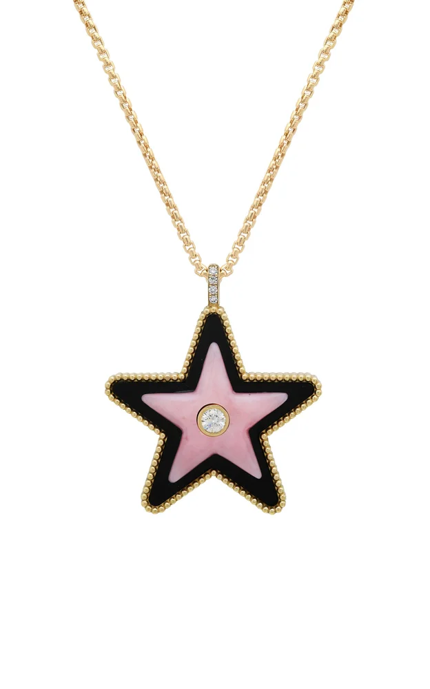 Mega Star Power Onyx and Pink Opal and Diamond Necklace
