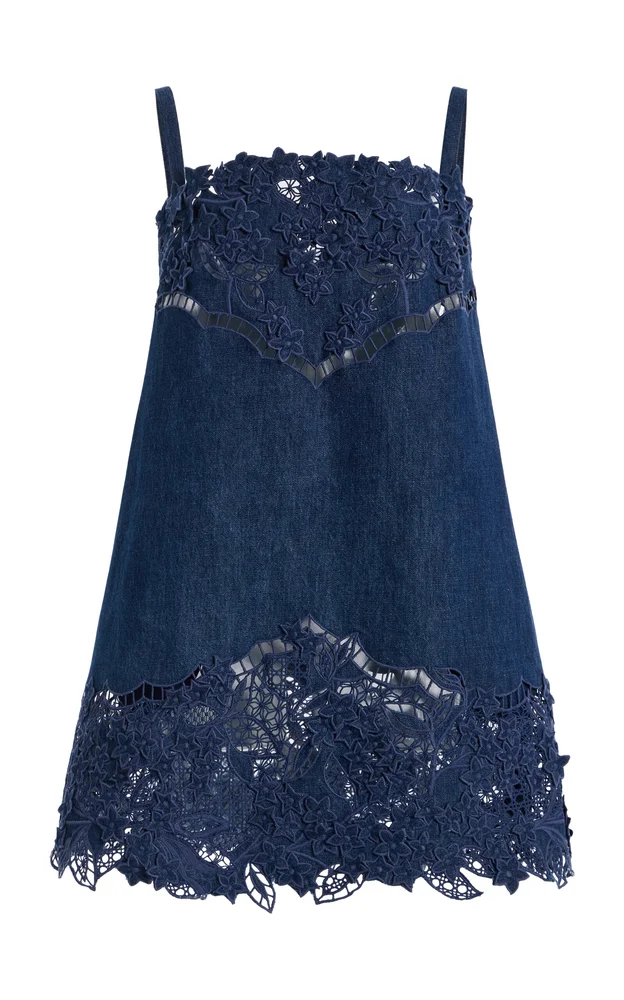 Embroidered Denim Mini Dress