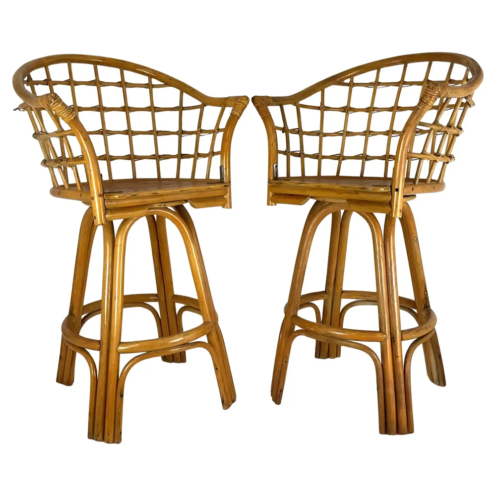 Rattan Swivel Bar Stools (pair)