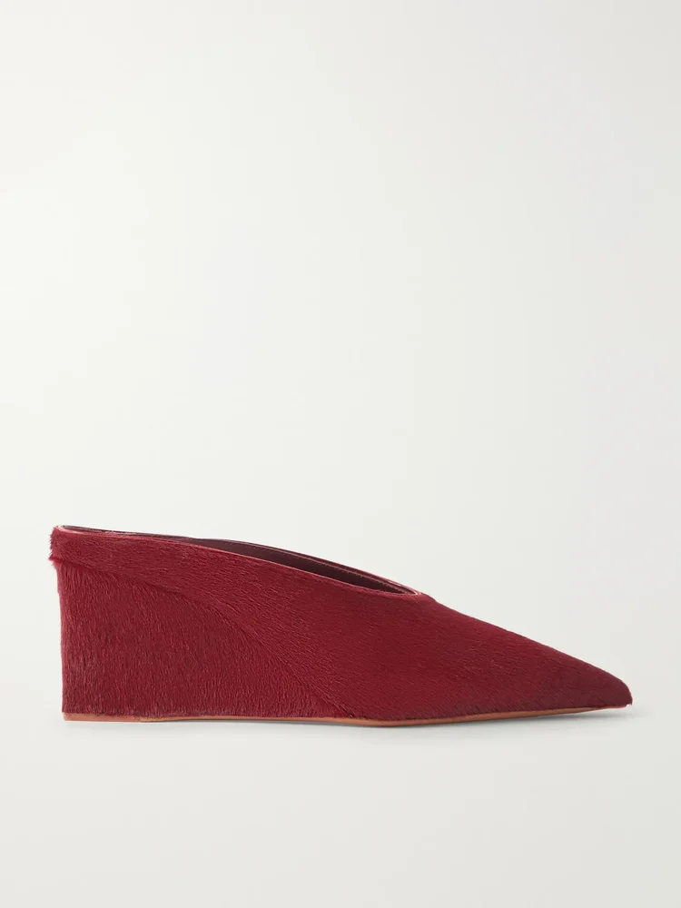 75 calf hair wedge mules
