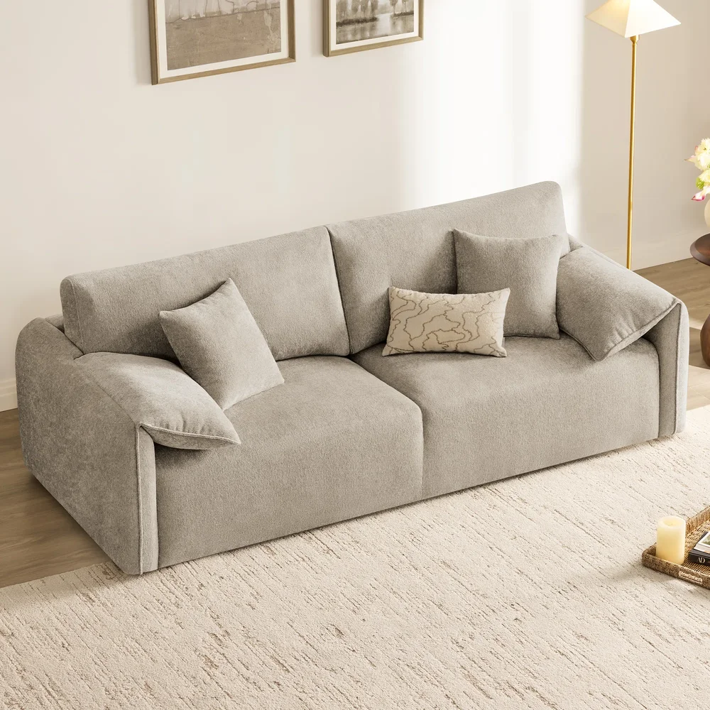 Bodhild 94.8" Feather-Filled Modular Chenille Sofa with Flip-Up Arm Pillows