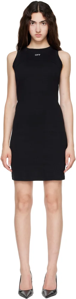 Black Off Stamp Rib Round Minidress