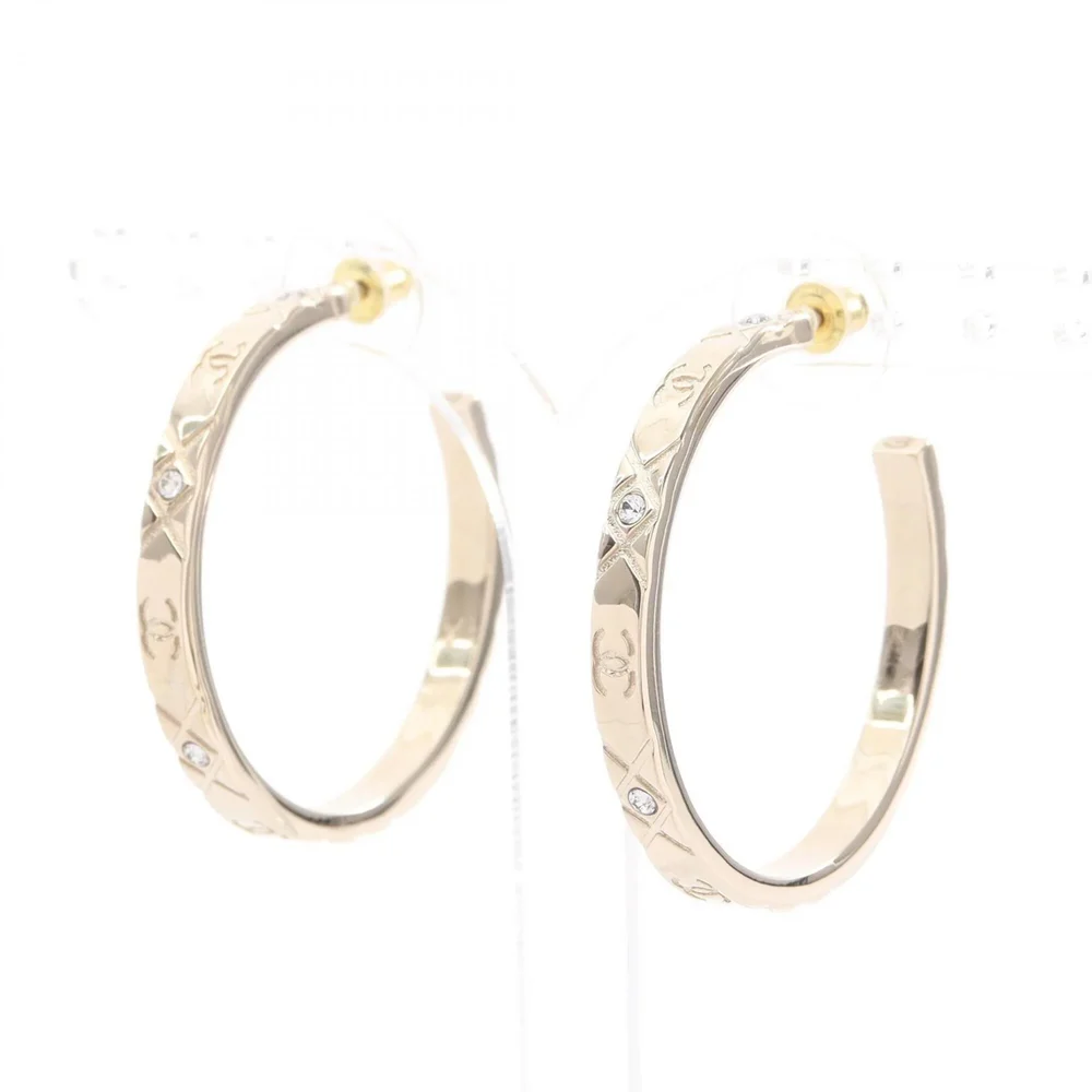 Pre-Owned CC Logo Hoop Earrings Gold-Tone Metal with Rhinestones