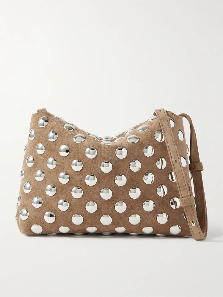 Lina medium studded suede shoulder bag