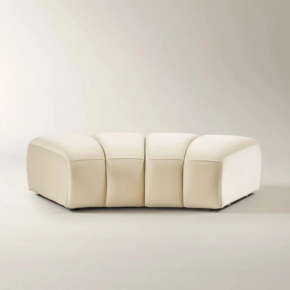 Jocelyn Channel-Tufted Oatmeal Velvet Ottoman