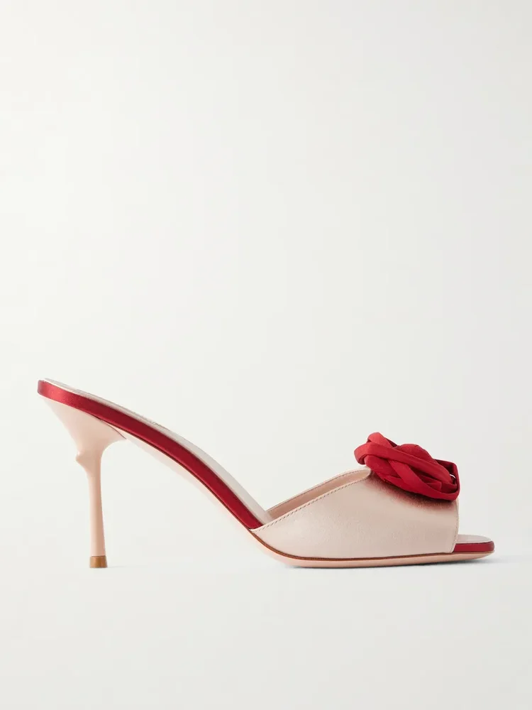 Epine rose 85 twill-trimmed satin sandals