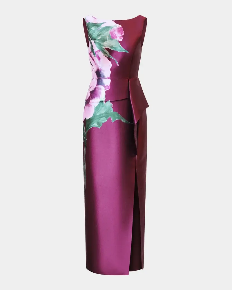 Luciana Satin Floral Column Gown