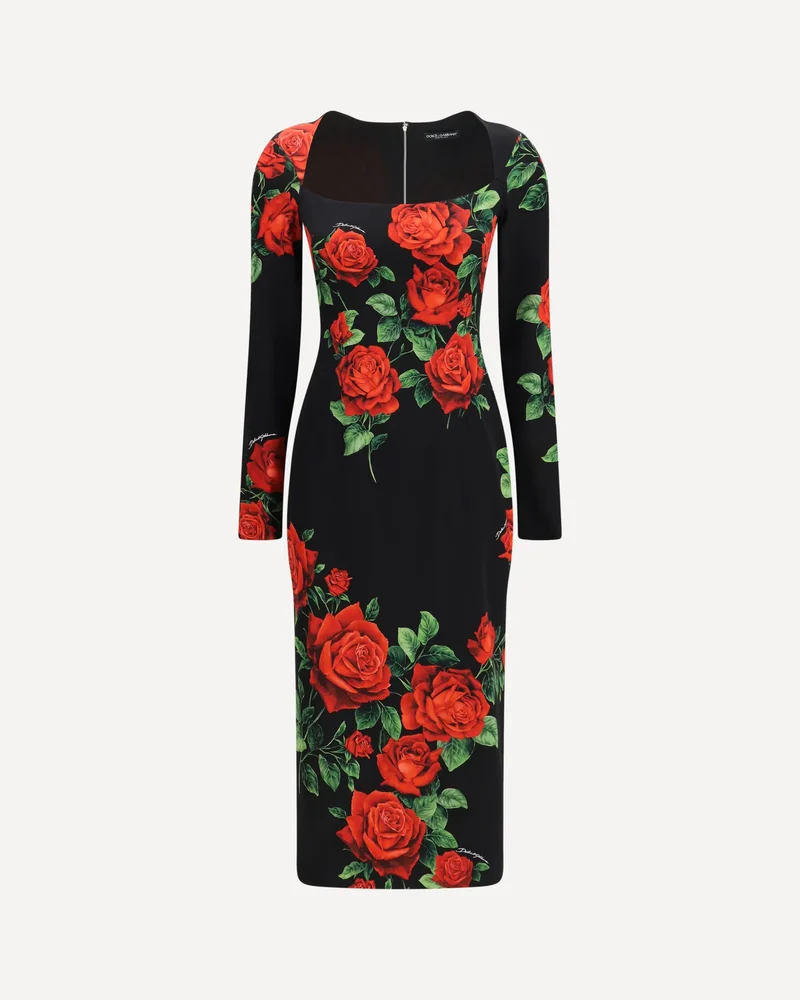 Rose-print charmeuse Midi Dress (DOLCE & GABBANA)