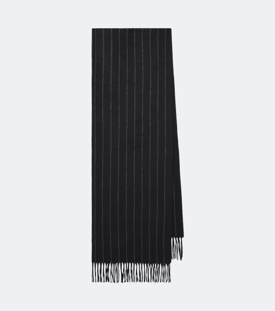 Pinstripe fringed cashmere scarf