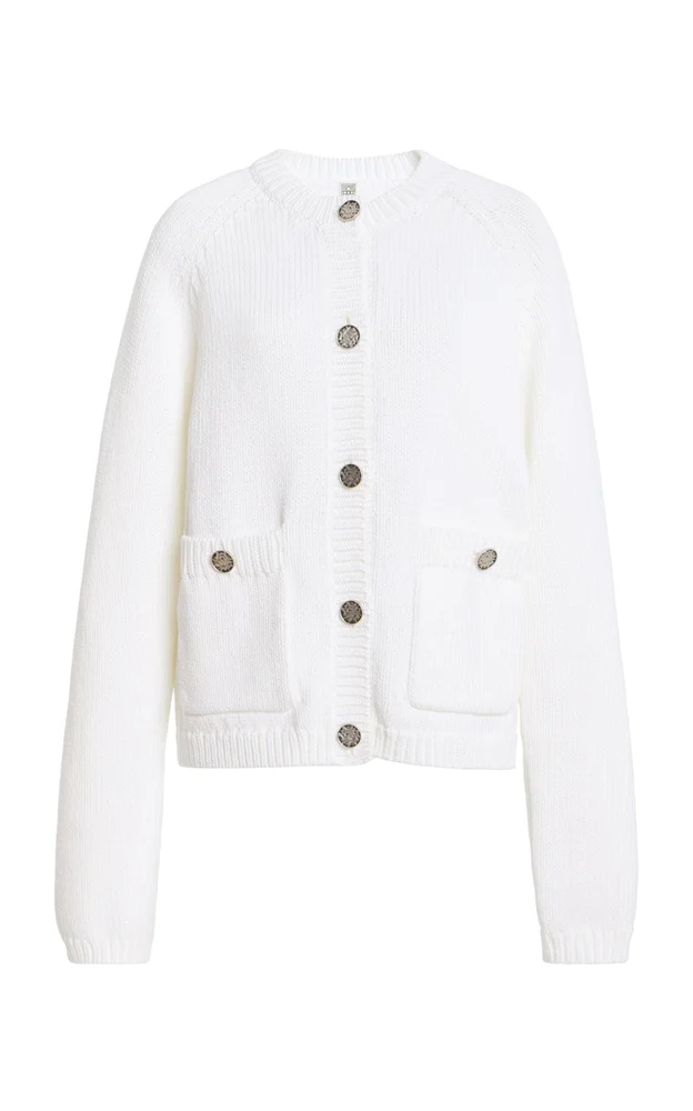 Hammered-Button Cotton Cardigan
