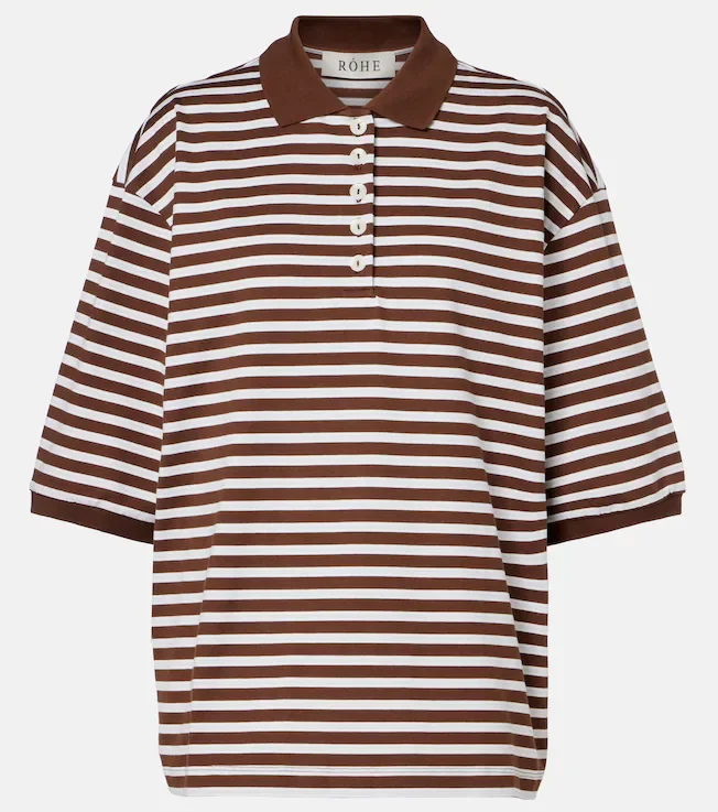 Striped oversized cotton polo shirt