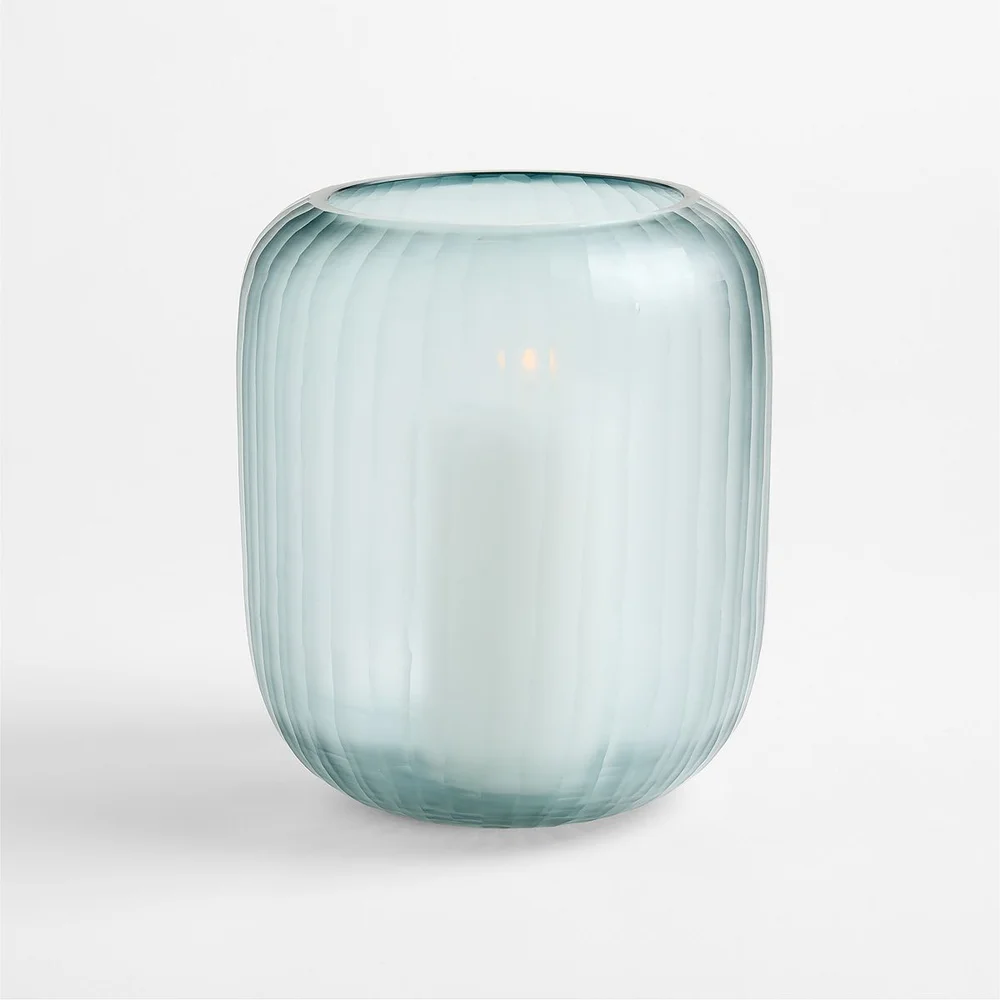 Eden Large Blue Fluted Glass 9" Hurricane