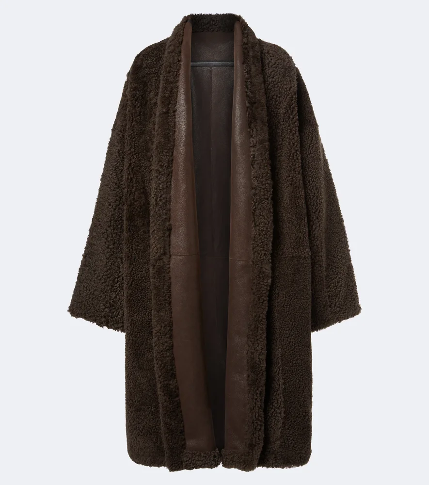 Leather-trimmed reversible cashmere coat