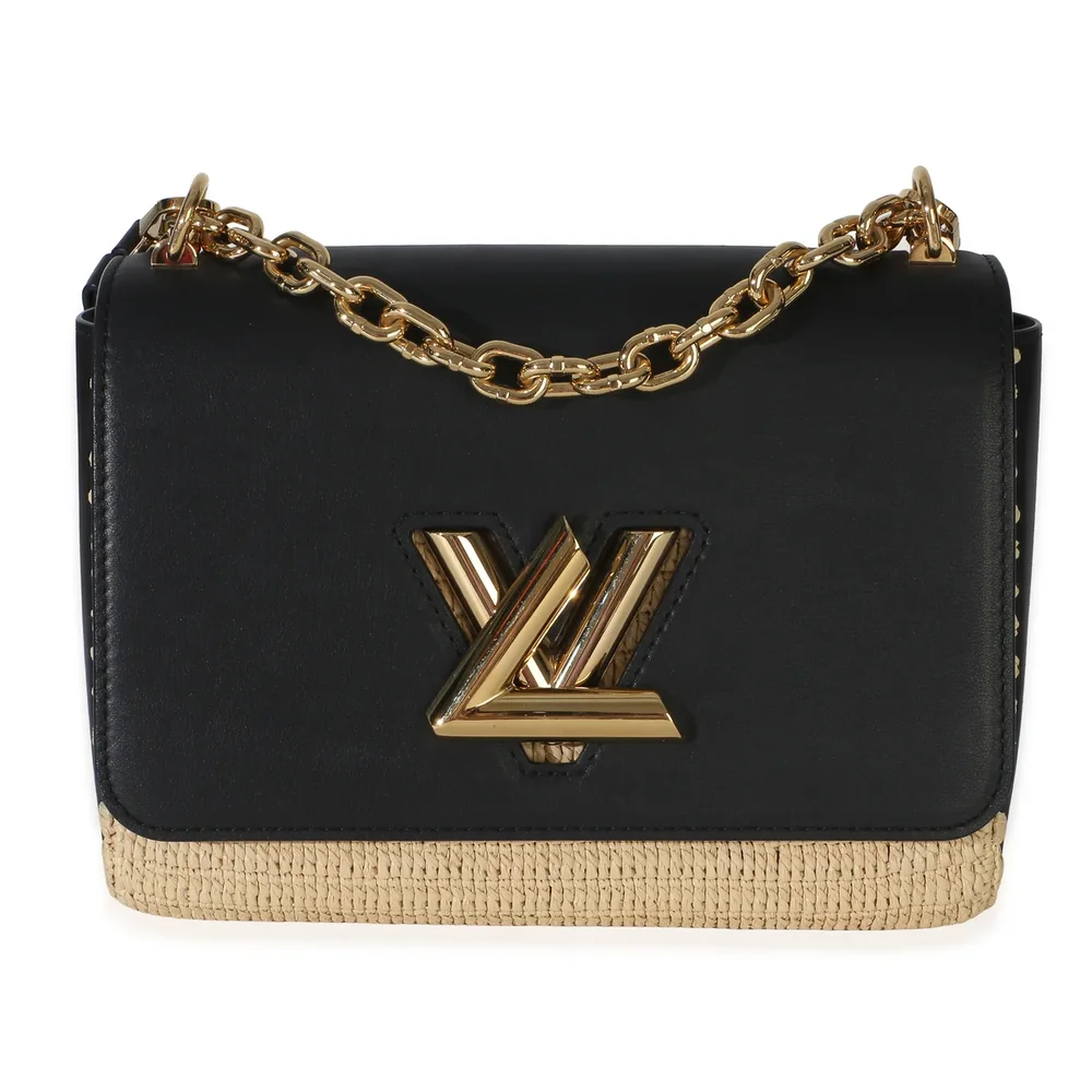 Louis Vuitton Black Calfskin Raffia Twist Shoulder Bag MM