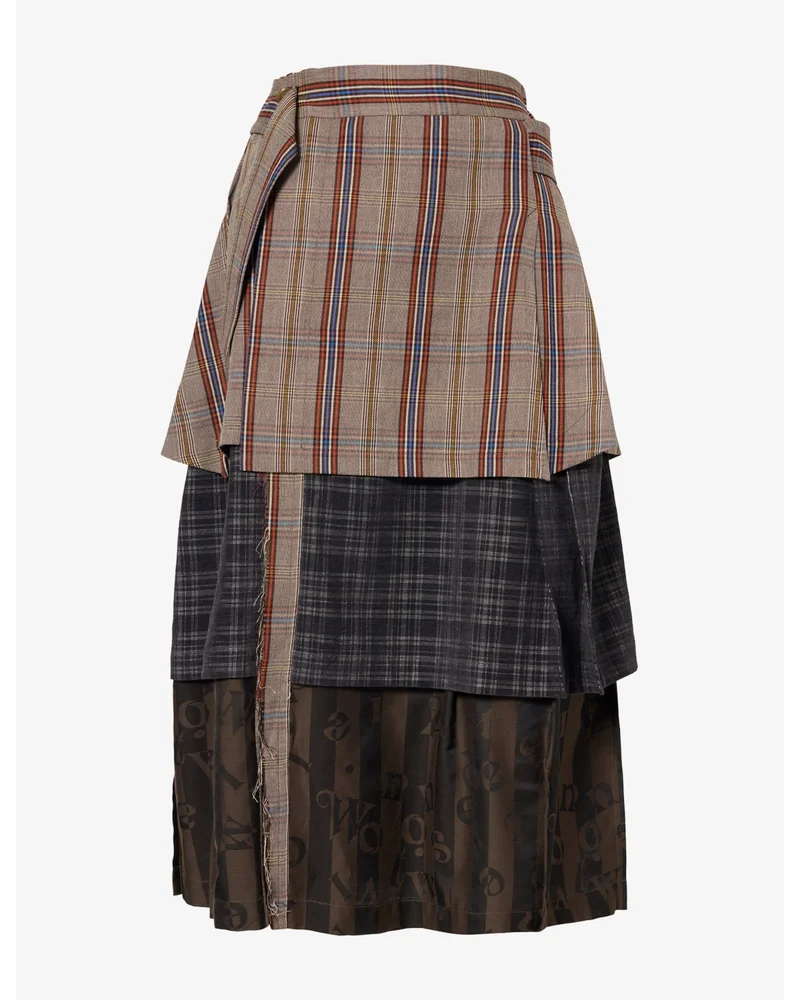 Meghan Layered Checked Kilt Woven Midi Skirt