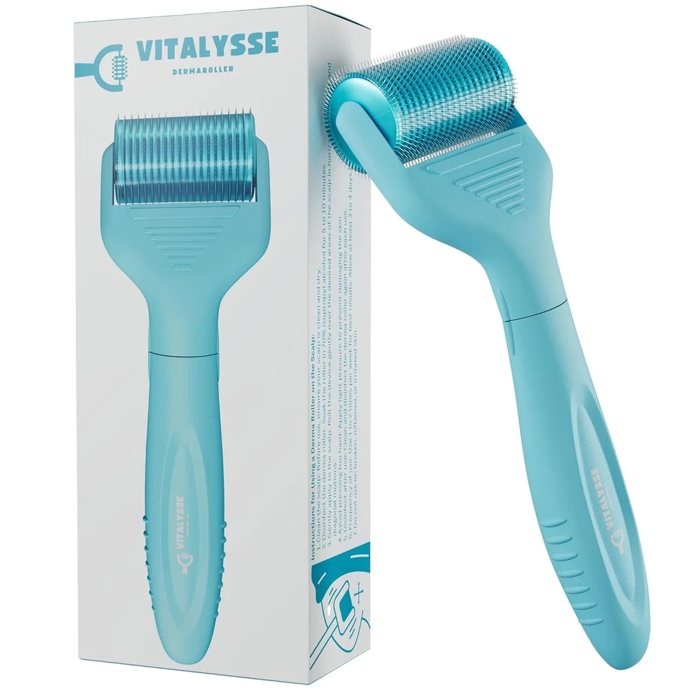 Scalp Derma Roller 0.25mm, 1200 Titanium Needles, Replaceable Head