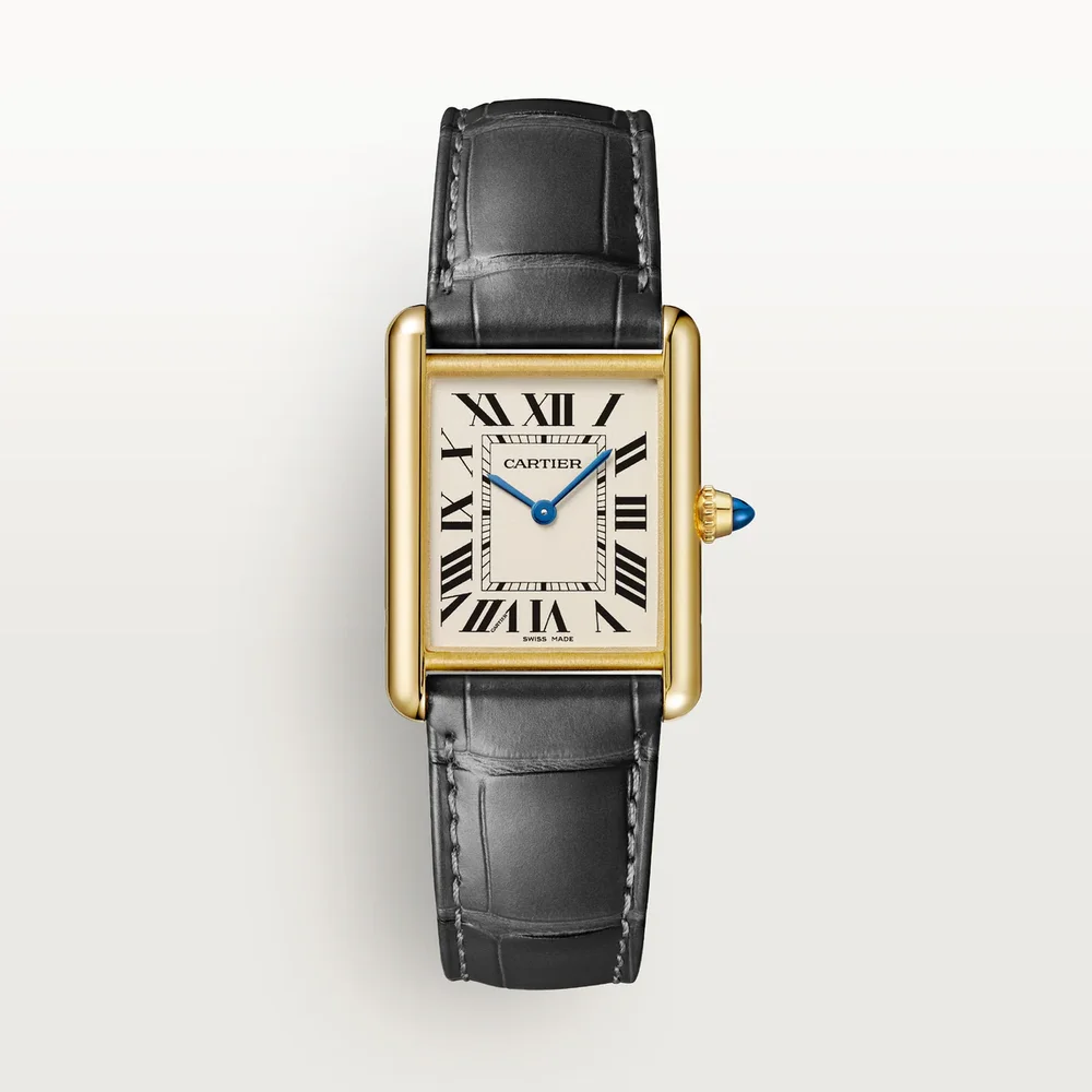 Tank Louis Cartier Watch Medium, Quartz Movement, 18k Yellow Gold, Leather