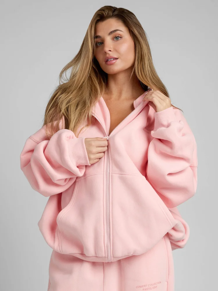Pastel Zip Mega Hoodie in Bubblegum