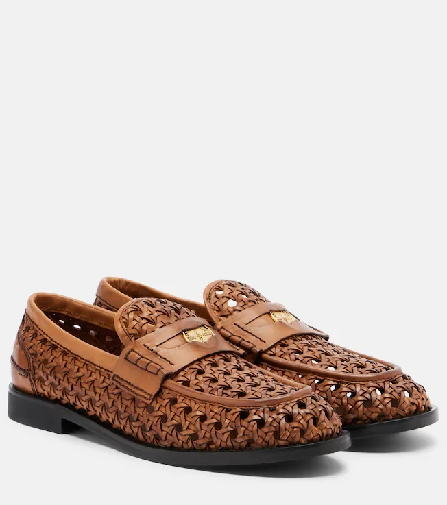 Woven leather penny loafers