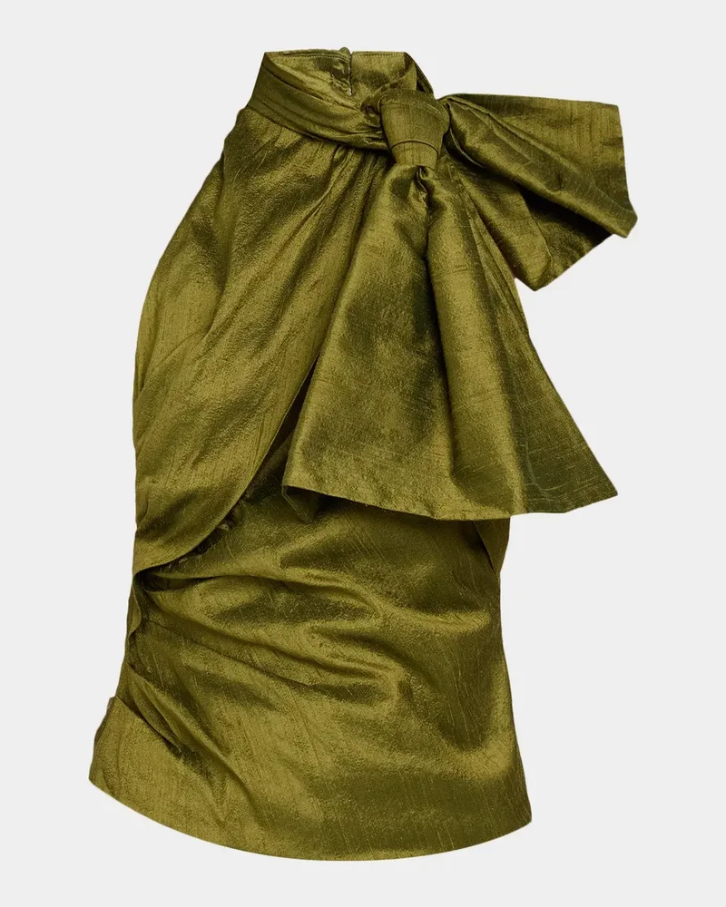 Bow-Neck Silk Halter Top