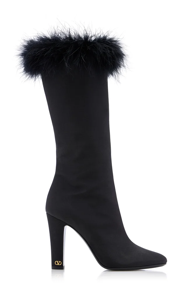 Hotty Feather-Trimmed Heeled Boots