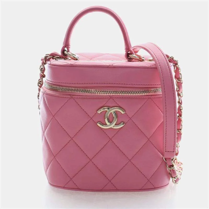 Trendy CC Small Pink Lambskin Leather Vanity Case Bag