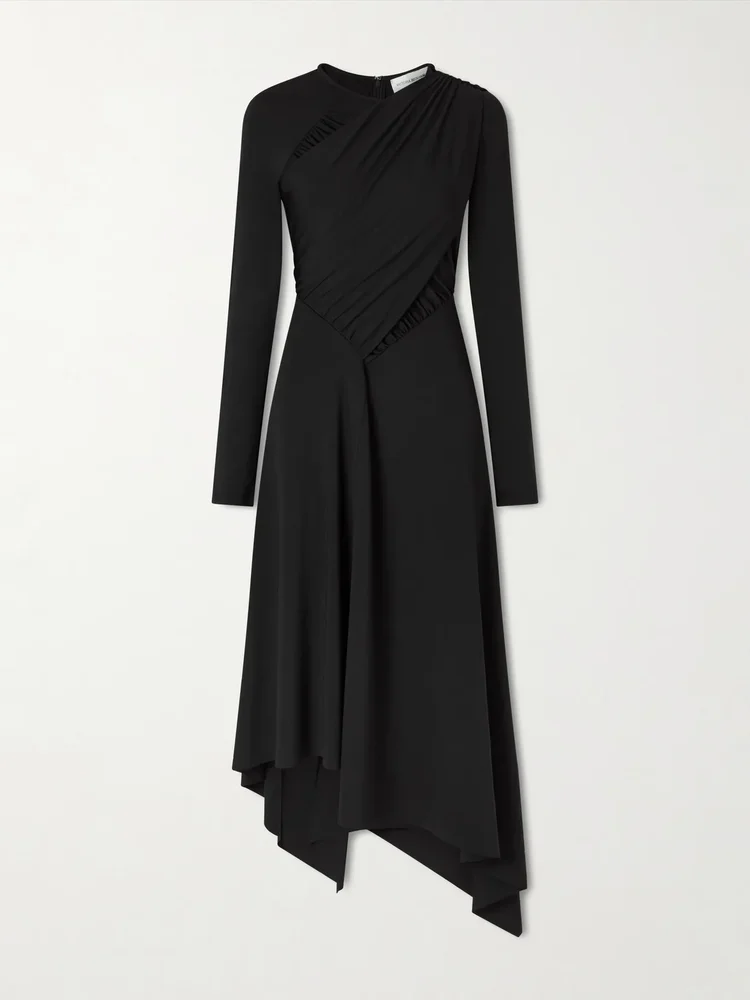 gathered crepe midi dress
