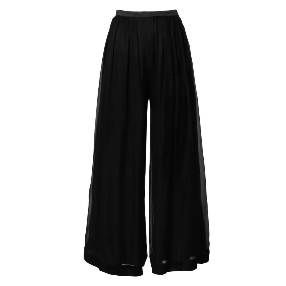 Valentino Vintage Black Silk Chiffon Wide Leg Palazzo Pants