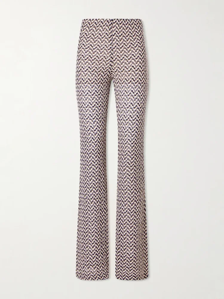 embellished crochet knit flared pants