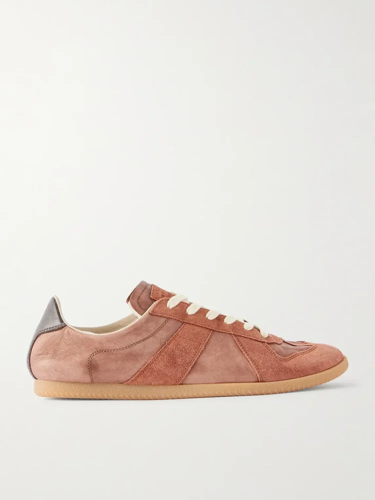 Replica Suede-Trimmed Leather Sneakers