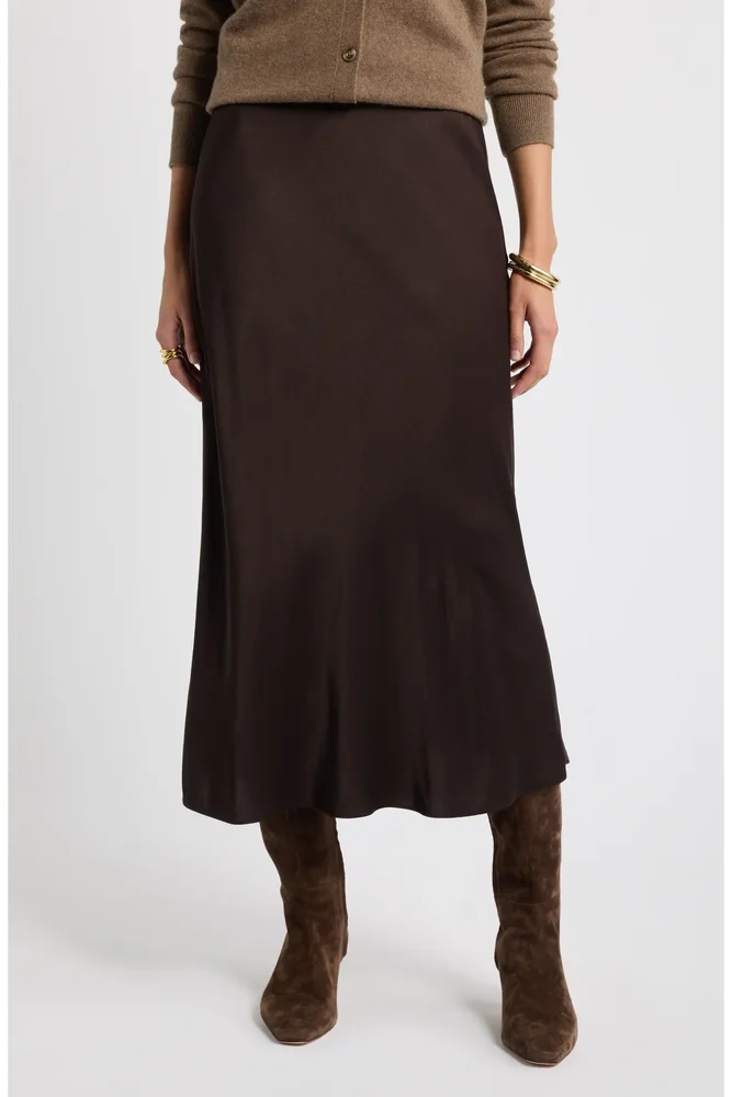 Bias Cut Satin Midi Skirt