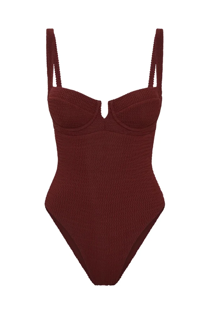 Clovelly One Piece, Deep Burgundy Crinkle
