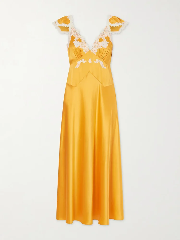 Fiona lace-trimmed silk-satin midi dress