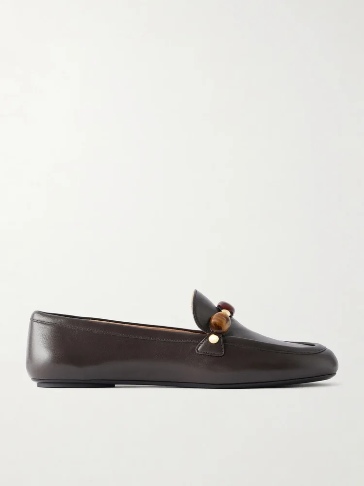 Stone-embellished leather loafers