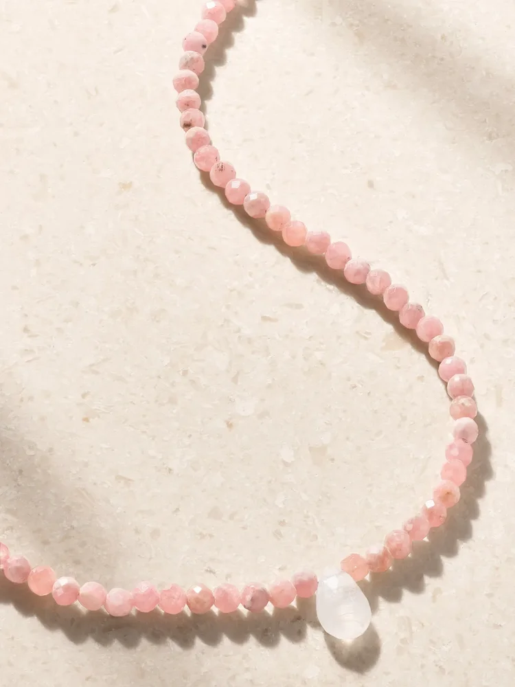 Raindrop 14-karat gold, rhodochrosite and moonstone necklace